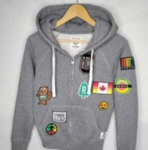 LIMITED EDITION Roots Gray Hoodie with Red Maple Leaf Patch